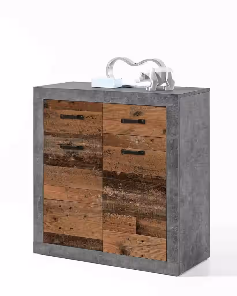 Kommode INDIANA 1 mit 2 Türen 2 Schubladen Front Old Wood Vintage EAN:4038889057859