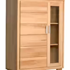 Vitrine Genf 2-türig 121 cm hoch Kernbuche Massivholz geölt EAN:4250983105681