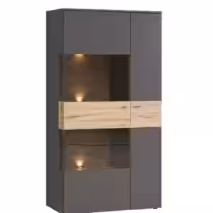 Highboard Vitrine halbhoch COMO Optik: Grau / Planked Eiche von Forte EAN:5904767173432