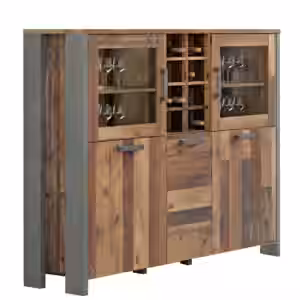 Highboard Vitrine CLIF 5-trg. Optik: Old Wood Vintage von Forte EAN:5904767886714